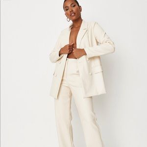 Cream Soft Faux Leather Oversized Blazer